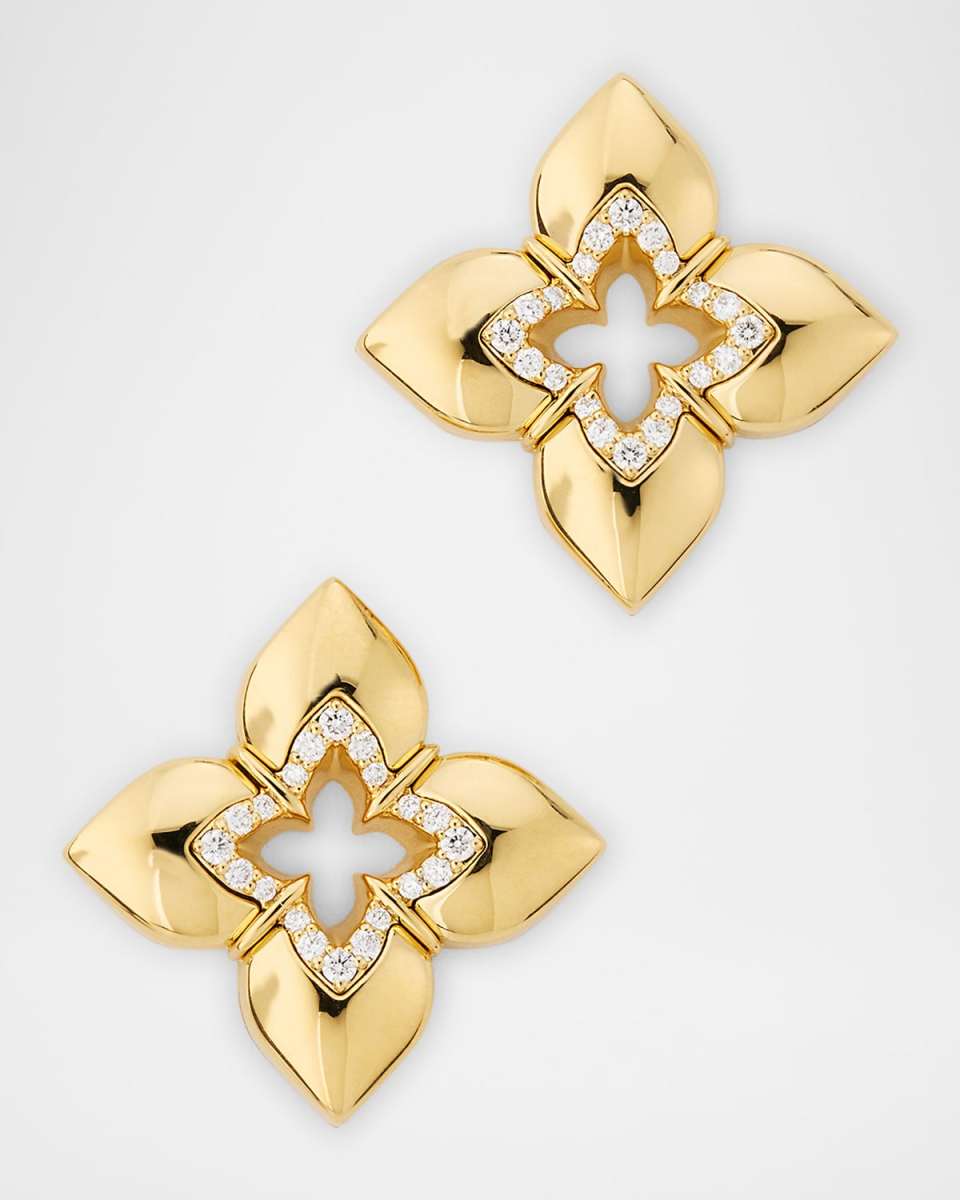18K Yellow Gold Venetian Princess Stud Earrings with Diamonds